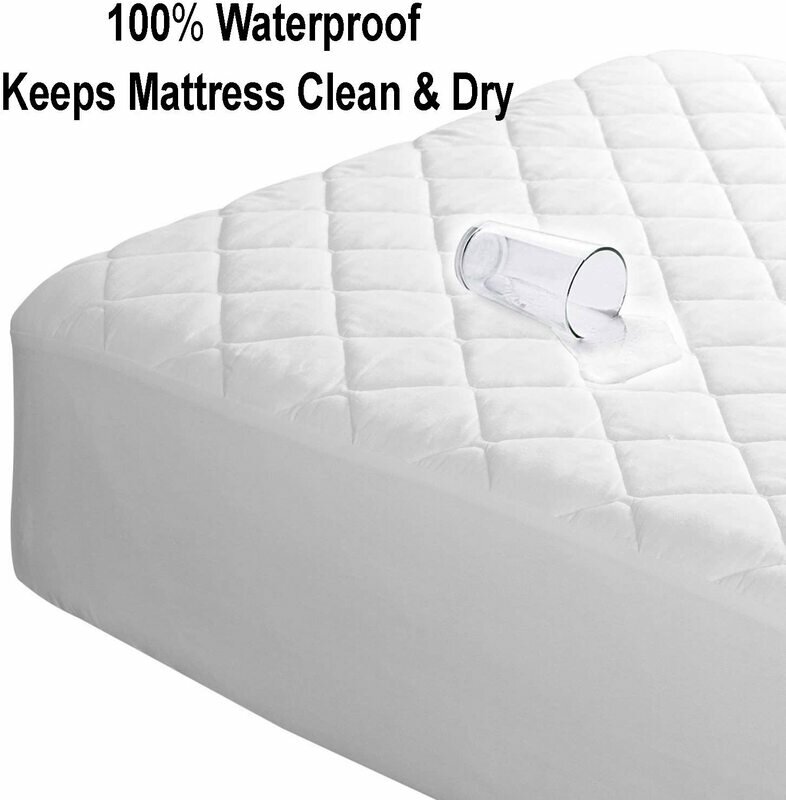 Soft Cotton Quilted 100% Waterproof Fitted Mattress Protector In White Color